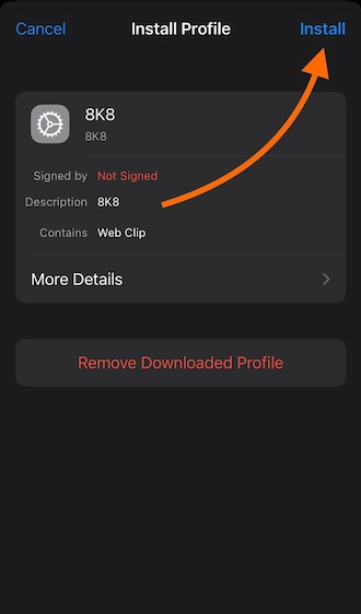 Step 4: go to your phone's settings & select "Device Management and VPN", select the 8K8 profile, and press "Install".