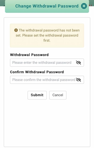 Step 3: New players should fill in their withdrawal password information and confirm it again to ensure accuracy.